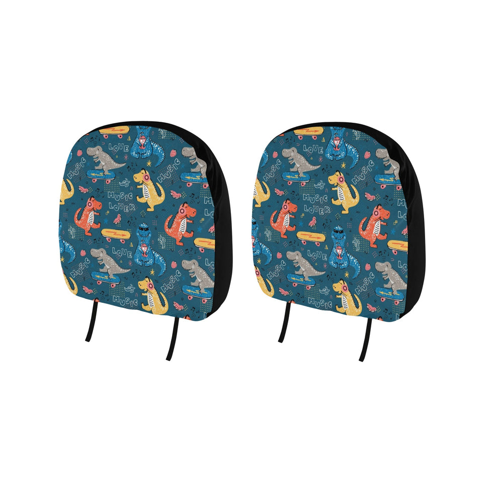 Dinosaur Music Skating Pattern Car Headrest Cover