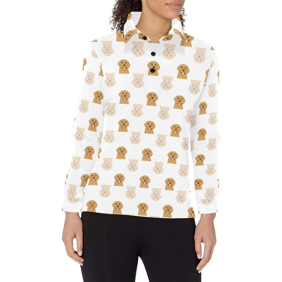 Golden Retriever Pattern Print Design 03 Women's Long Sleeve Polo Shirt