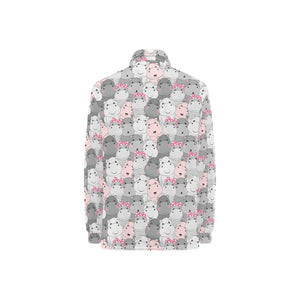 Hippopotamus Pattern Print Design 03 Women's Long Sleeve Polo Shirt