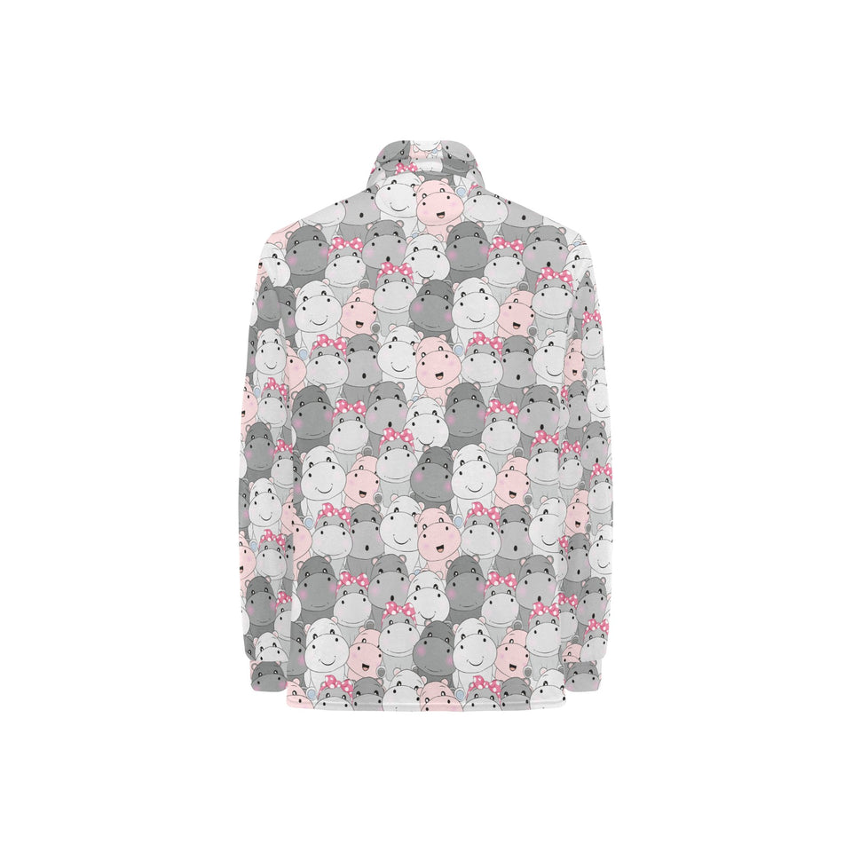 Hippopotamus Pattern Print Design 03 Women's Long Sleeve Polo Shirt