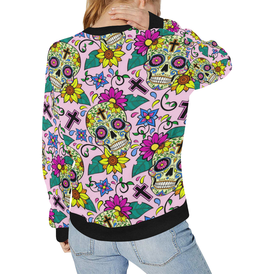 Colorful Suger Skull Pattern Women's Crew Neck Sweatshirt