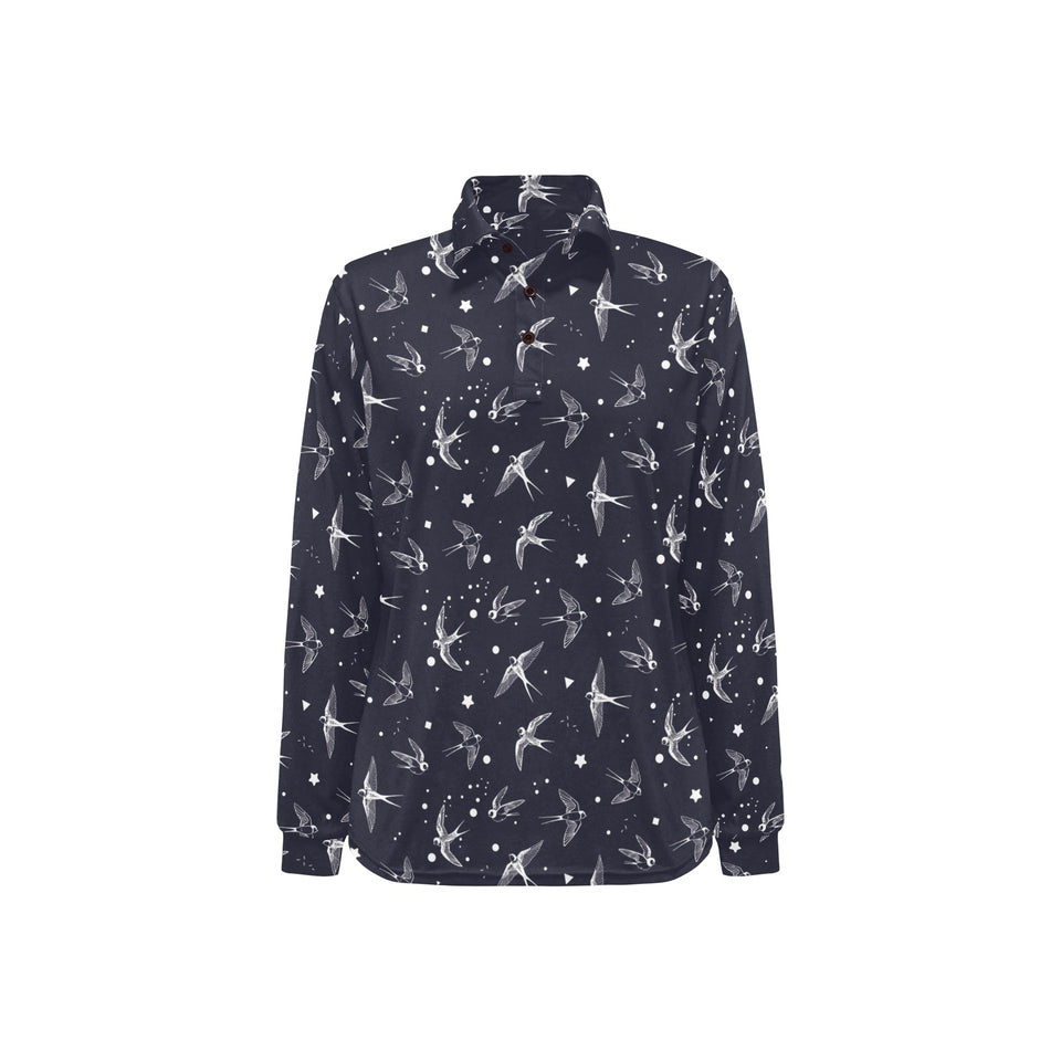 Swallow Pattern Print Design 02 Women's Long Sleeve Polo Shirt