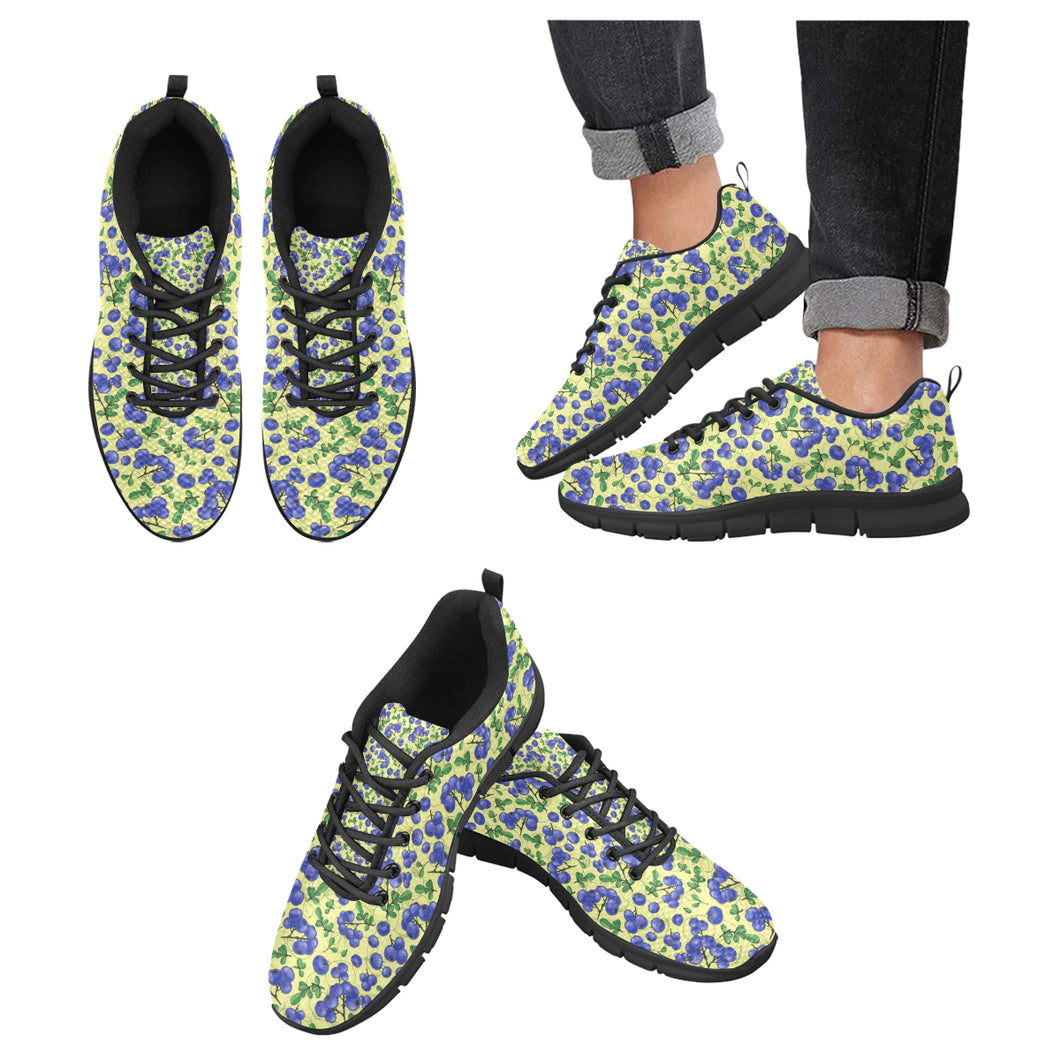 Blueberry Leaves Pattern Men's Sneakers Black