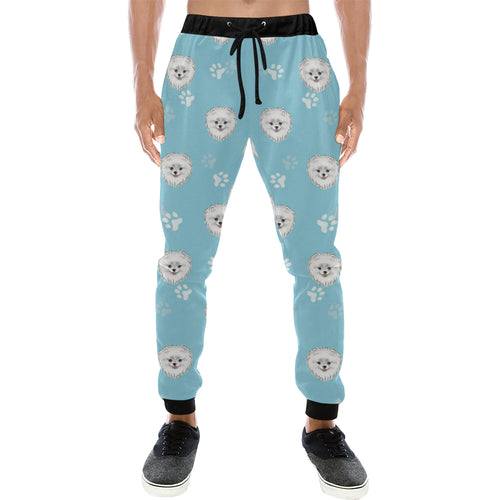 Pomeranian Pattern Blue Background Unisex Casual Sweatpants