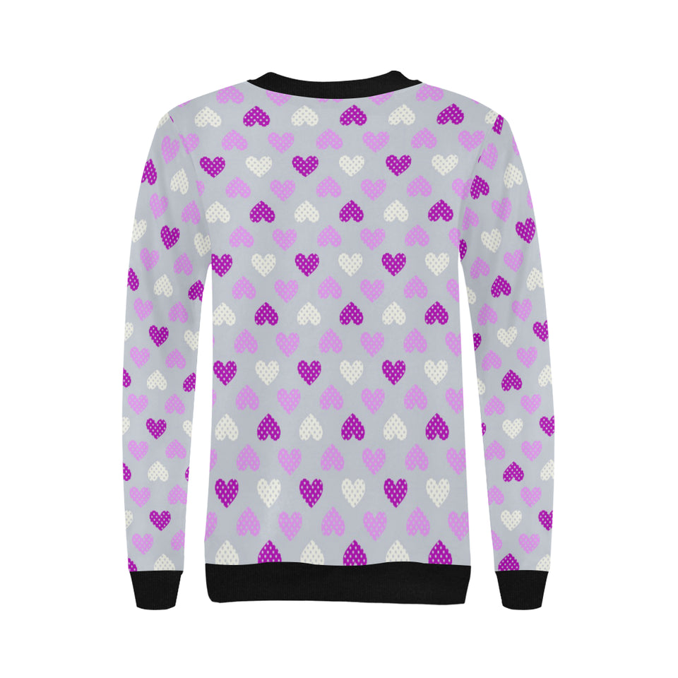 Heart Purple Pokka Dot Pattern Women's Crew Neck Sweatshirt