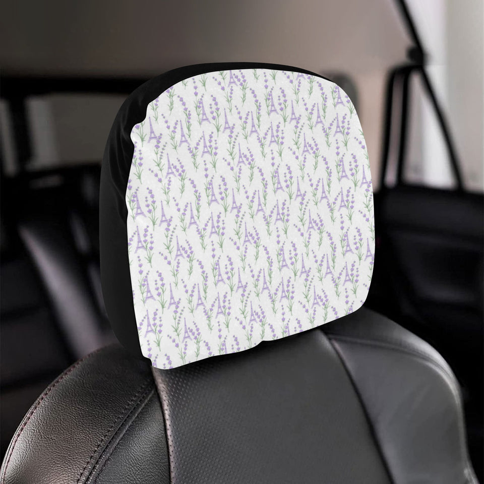 Eiffel Tower Lavender Pattern Print Design 01 Car Headrest Cover