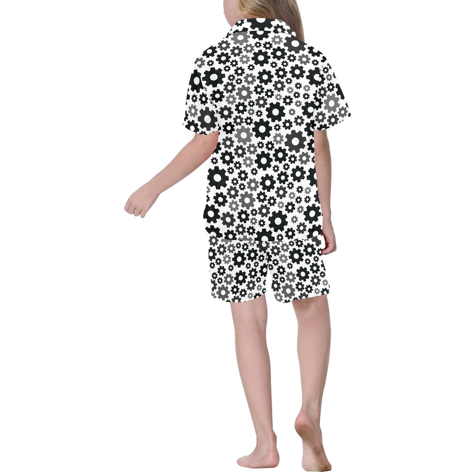 Gear Pattern Print Design 01 Kids' Boys' Girls' V-Neck Short Pajama Set