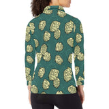 Hop Pattern Background Women's Long Sleeve Polo Shirt