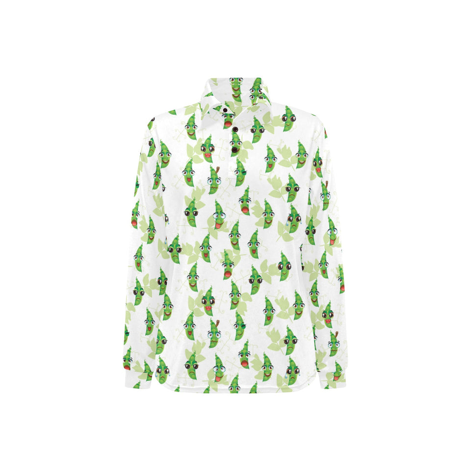 Green Peas Pattern Print Design 04 Women's Long Sleeve Polo Shirt