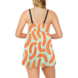 Sausage Pattern Print Design 04 Chest Sexy Pleated Two Piece Swim Dress