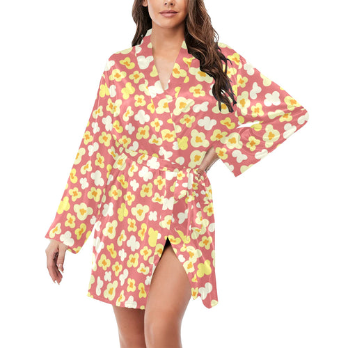 Popcorn Pattern Print Design 01 Women's Long Sleeve Belted Night Robe