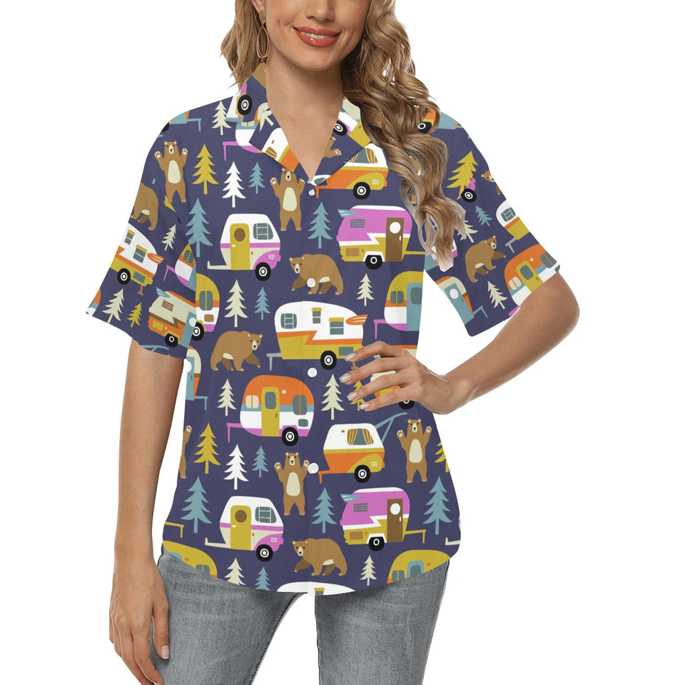 Camper Van Pattern Print Design 02 Women's All Over Print Hawaiian Shirt