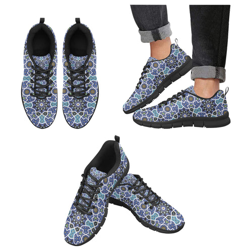 Blue Arabic Morocco Pattern Men's Sneakers Black