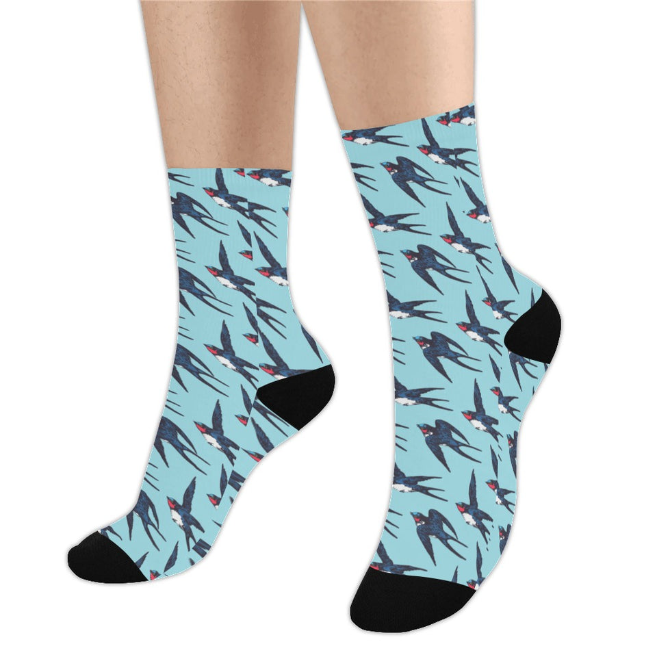 Swallow Pattern Print Design 01 Crew Socks