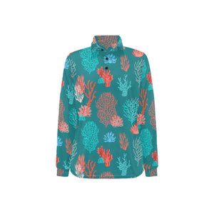 Coral Reef Pattern Print Design 04 Women's Long Sleeve Polo Shirt