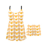 Fried Eggs Pattern Print Design 04 Chest Sexy Pleated Two Piece Swim Dress