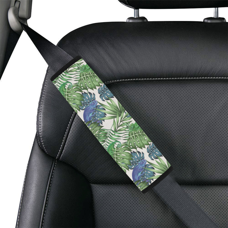 Green Blue Chameleon Lizard Leaves Pattern Car Seat Belt Cover