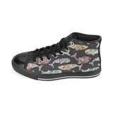 Whale Flower Tribal Pattern Women's High Top Canvas Shoes Black