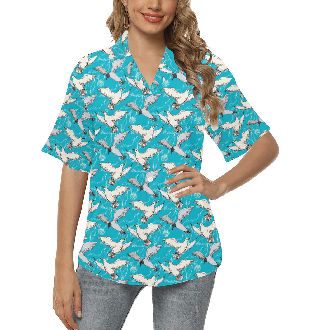 Seagull Pattern Print Design 03 Women's All Over Print Hawaiian Shirt