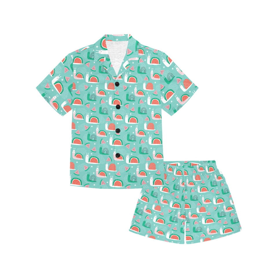 Snail Pattern Print Design 01 Kids' Boys' Girls' V-Neck Short Pajama Set