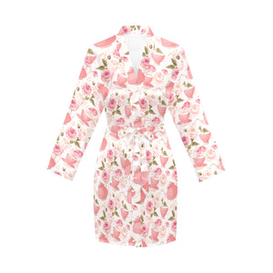 Tea pots Pattern Print Design 04 Women's Long Sleeve Belted Night Robe