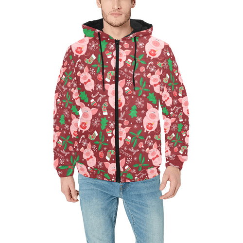 Pig Pattern Print Design 01 Men's Padded Hooded Jacket(ModelH42)