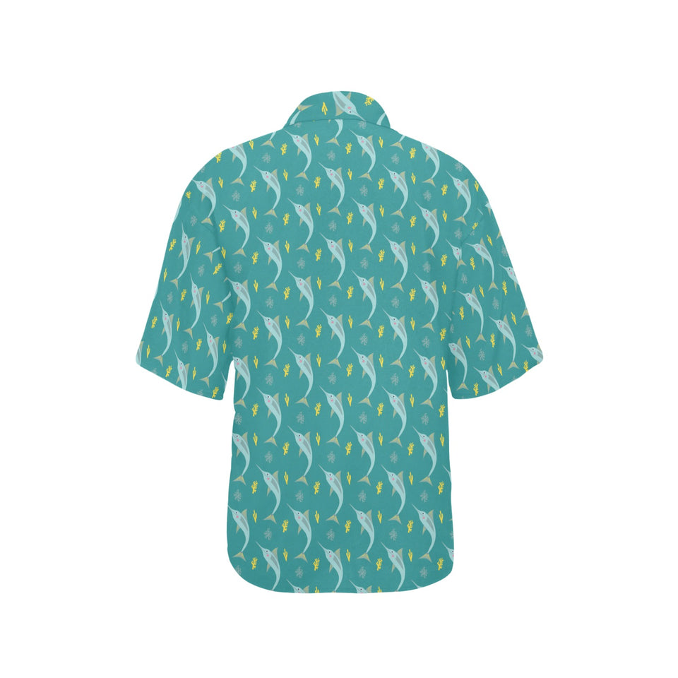 Swordfish Pattern Print Design 04 Women's All Over Print Hawaiian Shirt