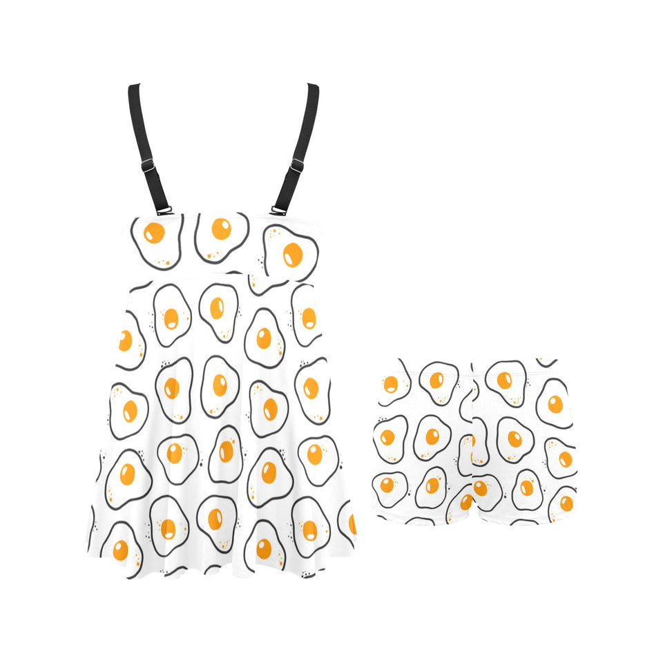 Fried Eggs Pattern Print Design 05 Chest Sexy Pleated Two Piece Swim Dress