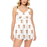 Yorkshire Terrier Pattern Print Design 03 Chest Sexy Pleated Two Piece Swim Dress