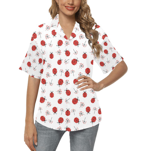 Ladybug Pattern Print Design 04 Women's All Over Print Hawaiian Shirt