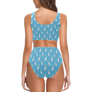 Pelican Pattern Print Design 02 Chest Bowknot High Waisted Bikini Swimsuit