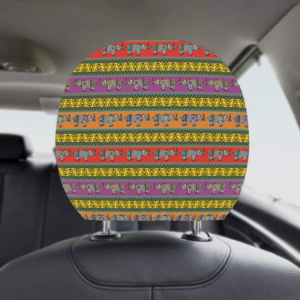 Rhino African Afro Dashiki Adinkra Kente Pattern E Car Headrest Cover