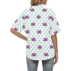 Camera Pattern Print Design 03 Women's All Over Print Hawaiian Shirt