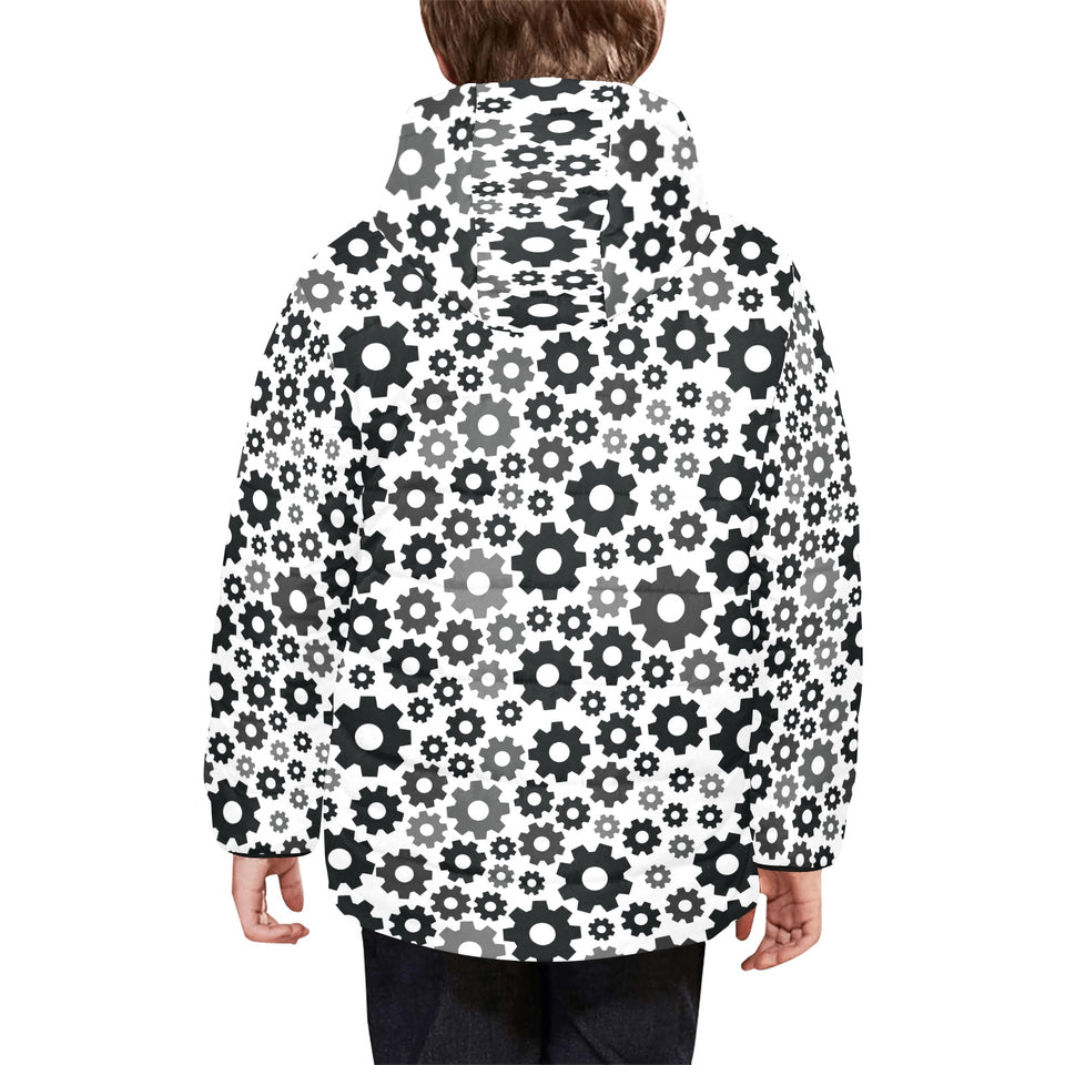 Gear Pattern Print Design 01 Kids' Boys' Girls' Padded Hooded Jacket