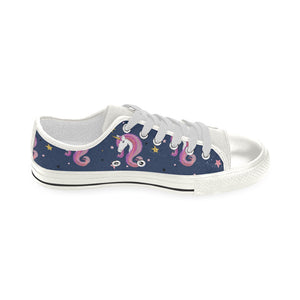 Unicorn Head Pattern Women's Low Top Canvas Shoes White