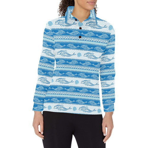 Dolphin Tribal Pattern background Women's Long Sleeve Polo Shirt