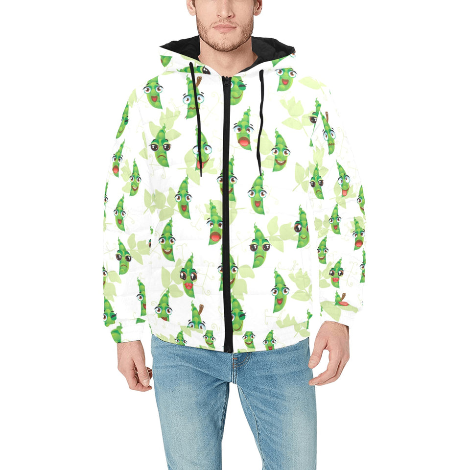 Green Peas Pattern Print Design 04 Men's Padded Hooded Jacket(ModelH42)