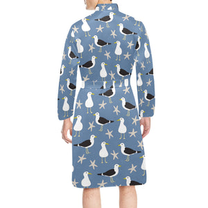 Seagull Pattern Print Design 01 Men's Long Sleeve Belted Night Robe