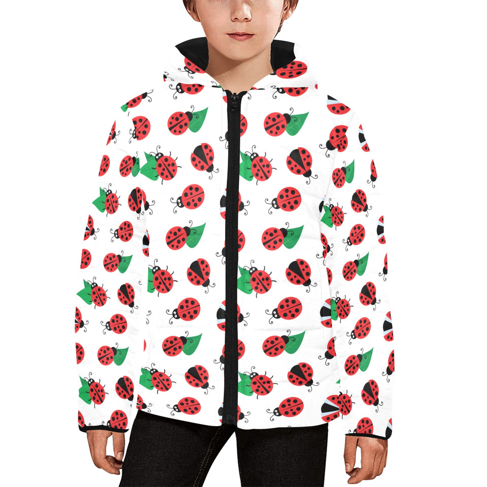 Ladybug Pattern Print Design 01 Kids' Boys' Girls' Padded Hooded Jacket