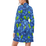 Blueberry Pattern Background Women's Long Sleeve Belted Night Robe