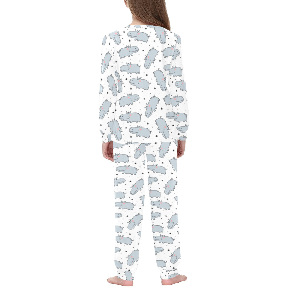 Hippopotamus Pattern Print Design 01 Kids' Boys' Girls' All Over Print Pajama Set