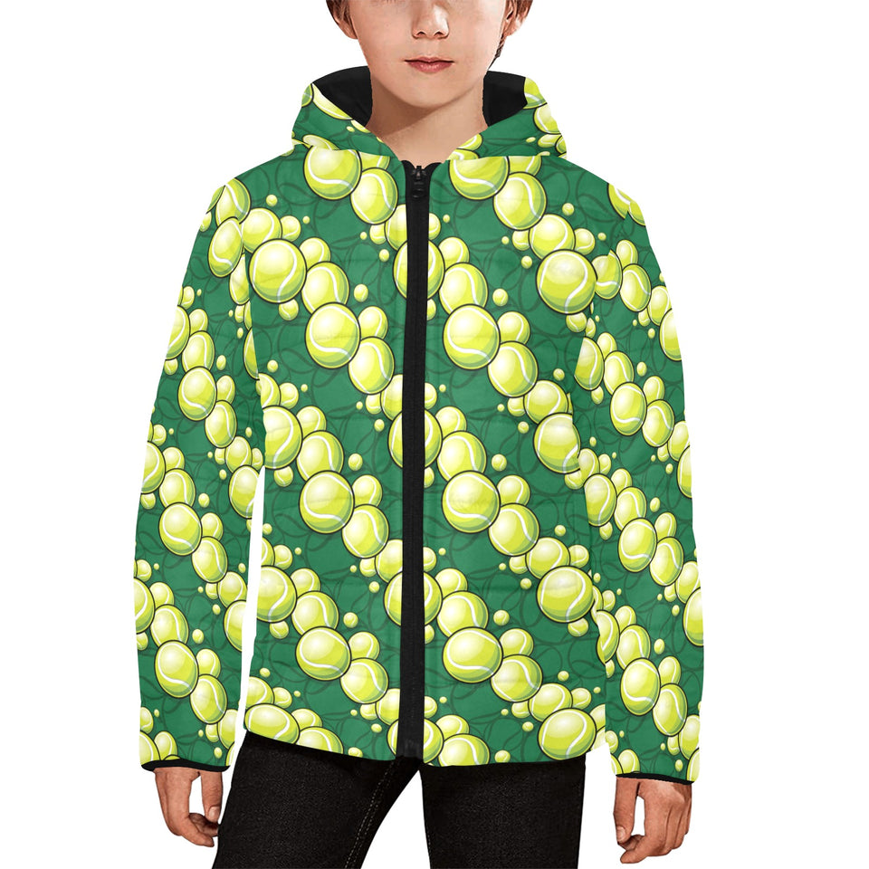 Tennis Pattern Print Design 04 Kids' Boys' Girls' Padded Hooded Jacket