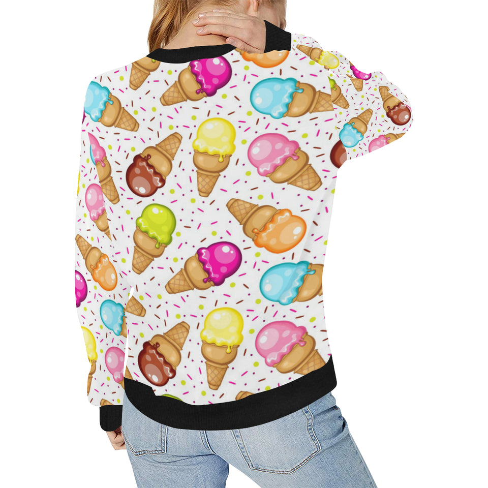 Color Ice Cream Cone Pattern Women's Crew Neck Sweatshirt