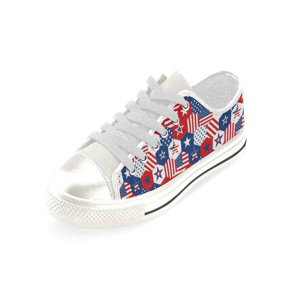 USA Star Hexagon Pattern Women's Low Top Canvas Shoes White