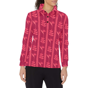 Heliconia Pink Pattern Women's Long Sleeve Polo Shirt