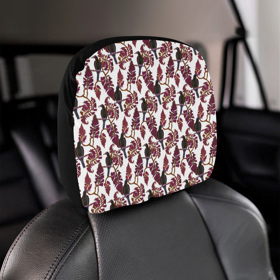 Crow Tree Leaves Pattern Car Headrest Cover