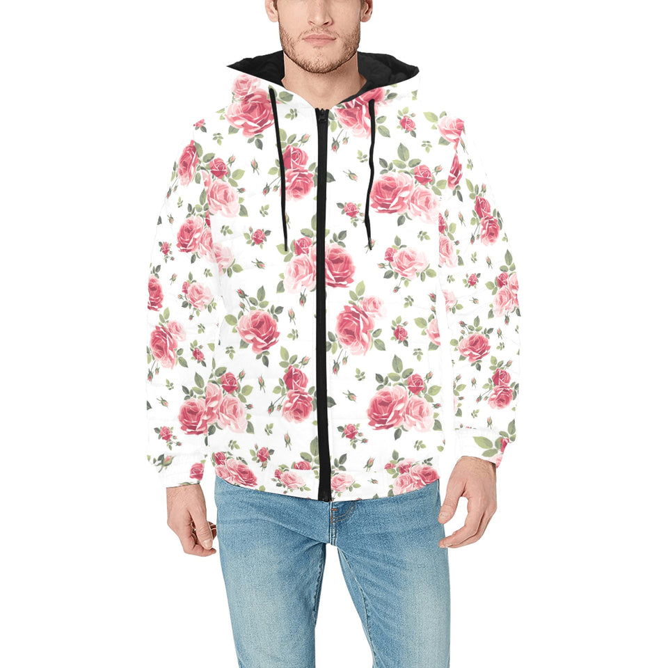 Rose Pattern Print Design 02 Men's Padded Hooded Jacket(ModelH42)