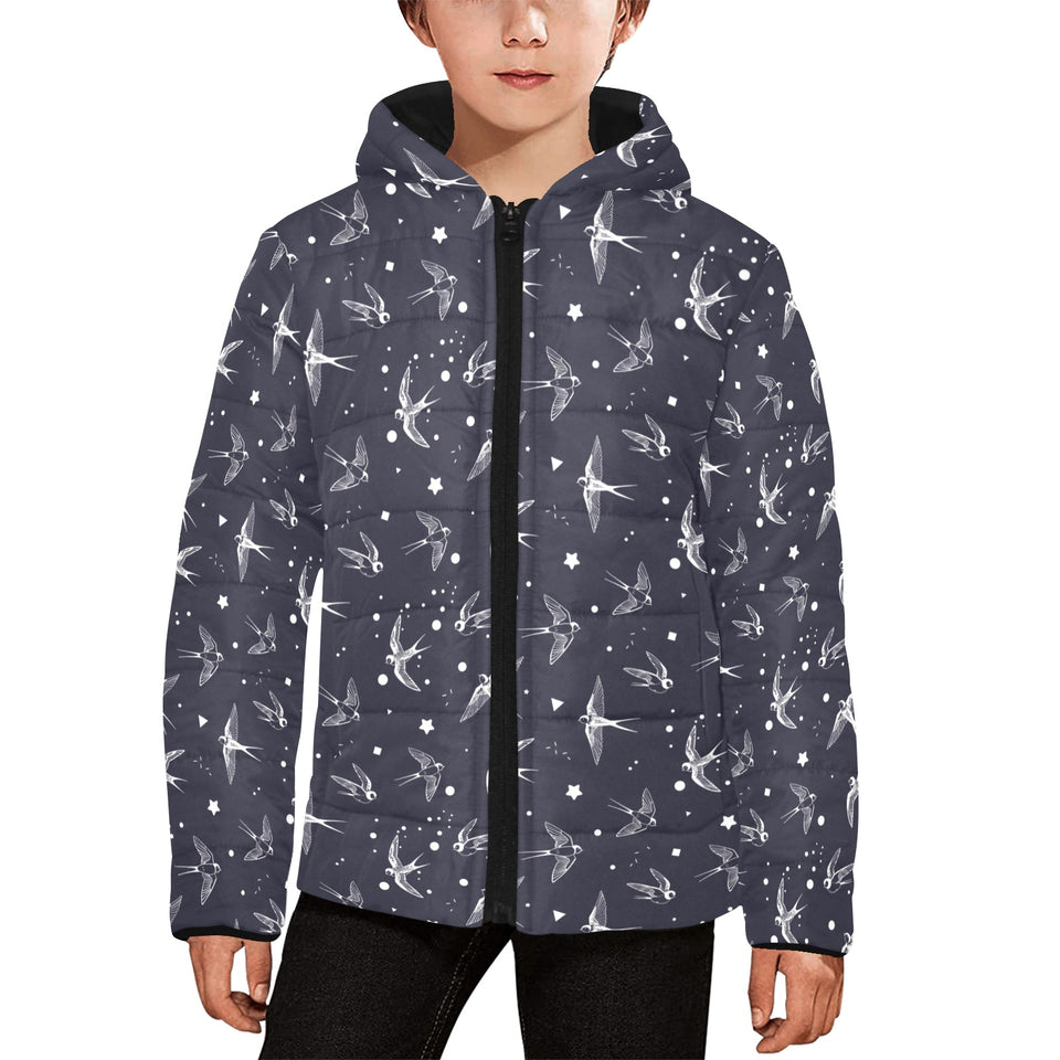 Swallow Pattern Print Design 02 Kids' Boys' Girls' Padded Hooded Jacket