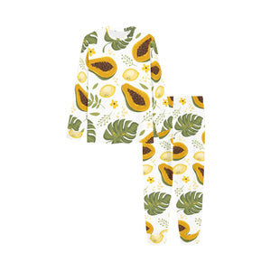 Papaya Leaves Flower Pattern Kids' Boys' Girls' All Over Print Pajama Set