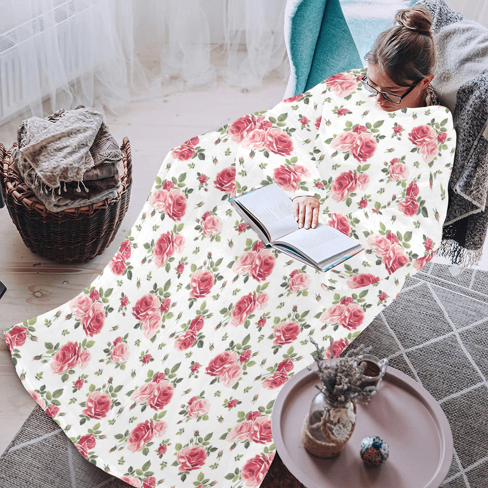 Rose Pattern Print Design 02 Blanket Robe with Sleeves